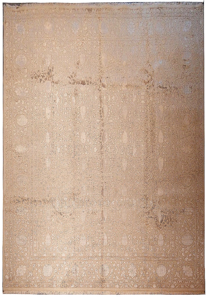 8x10 Hand-Knotted Wool Silk Two-Tone Area Rug Cream Modern Traditional (1 of 12)