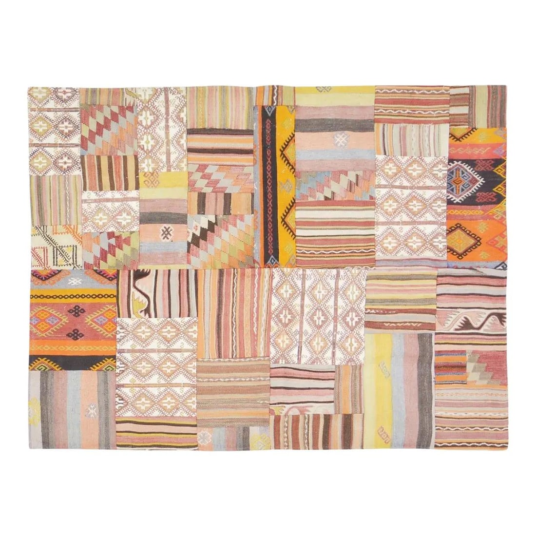 4'10" x 6'5" Oushak Wool Rug Hand Knotted Vintage Turkish Carpet: 4'10" x 6'5" Oushak Wool Rug Hand Knotted Vintage Turkish Carpet This vintage Turkish Oushak rug is hand knotted using organic wool, featuring natural colors and a soft texture. The rug presents a con