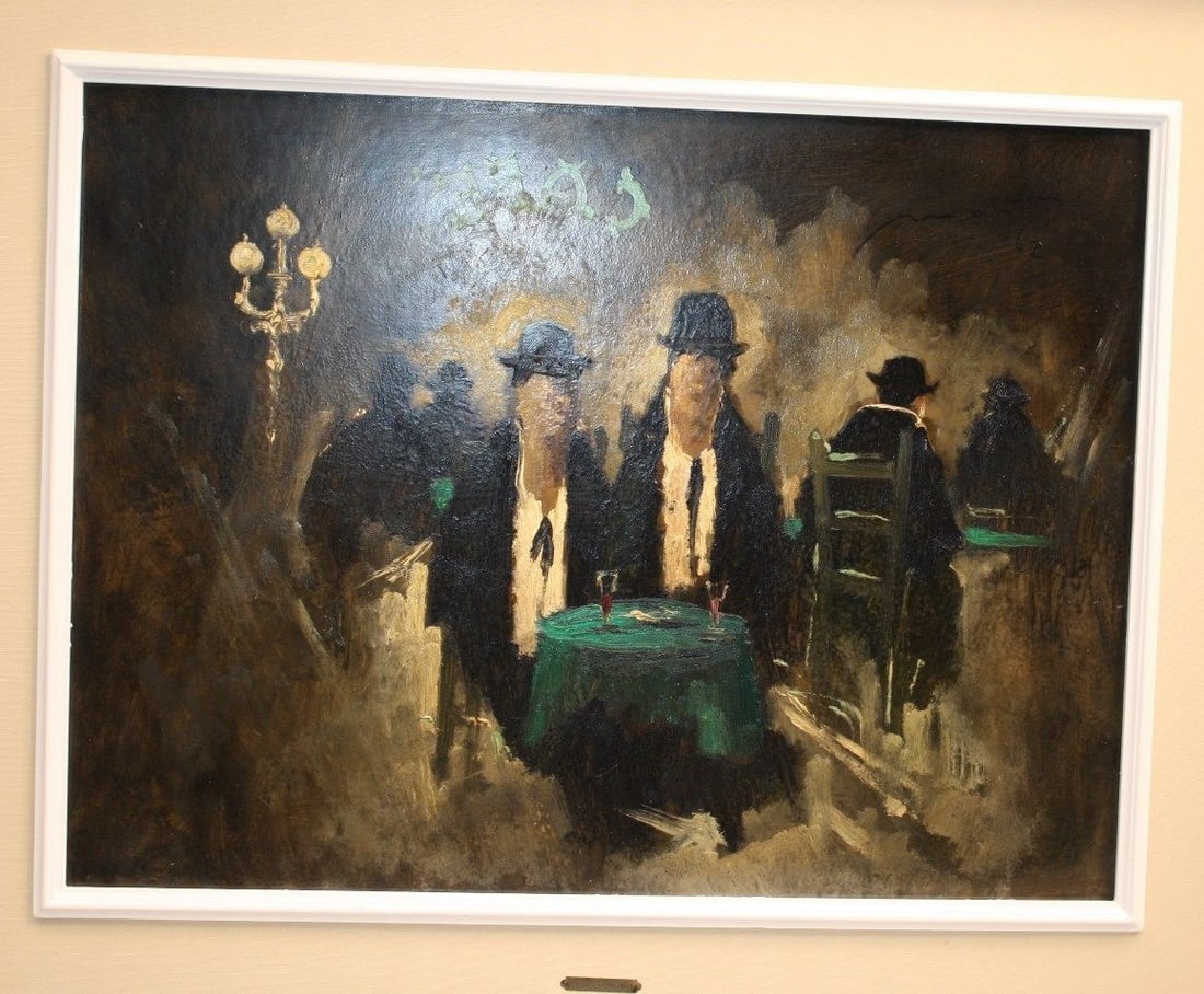 Original Oil Painting by Cesarino Monti At the Bar 1962 OOAK Abstract: Original Oil Painting by Cesarino Monti At the Bar 1962 OOAK Abstract Discover a stunning original oil painting on board by the renowned Italian artist Cesarino Monti, created between 1940 and 1950. T