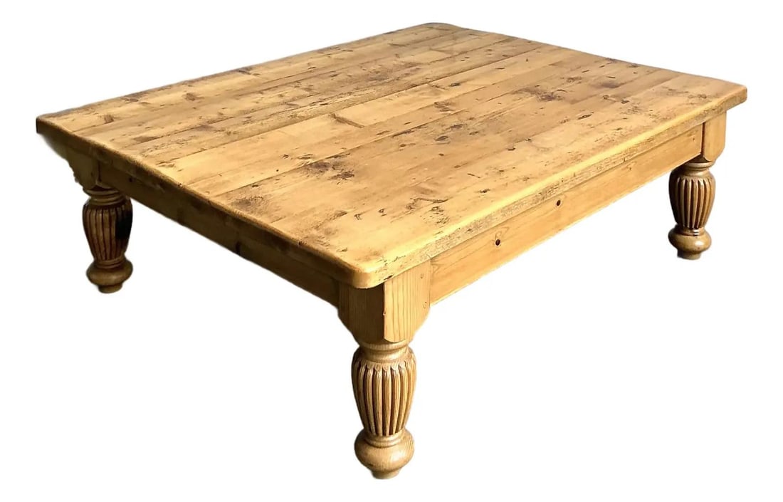 Rustic Knotty Pine Farmhouse Coffee Table with Turned Legs 60 x 47 x 19.25 (1 of 8)