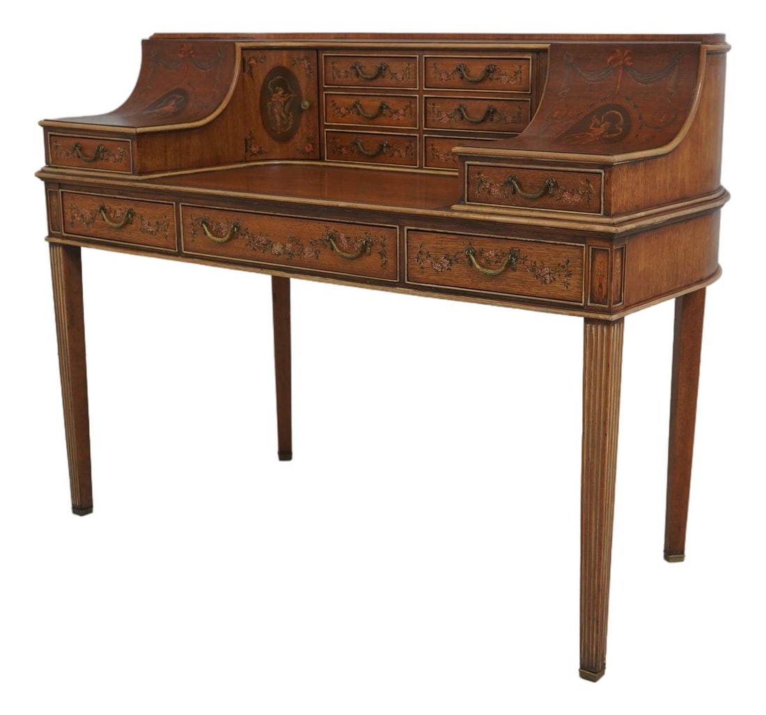 Painted Carlton House Writing Desk in Adams Style by Imperial Grand Rapids: Painted Carlton House Writing Desk in Adams Style by Imperial Grand Rapids This Imperial Adams style Carlton House desk features stunning paint decoration throughout, reflecting the elegance of Englis