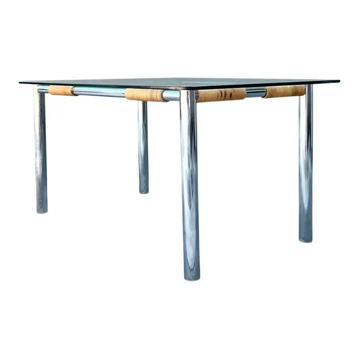 Postmodern Glass Top Chrome Rattan Dining Table (1 of 10)