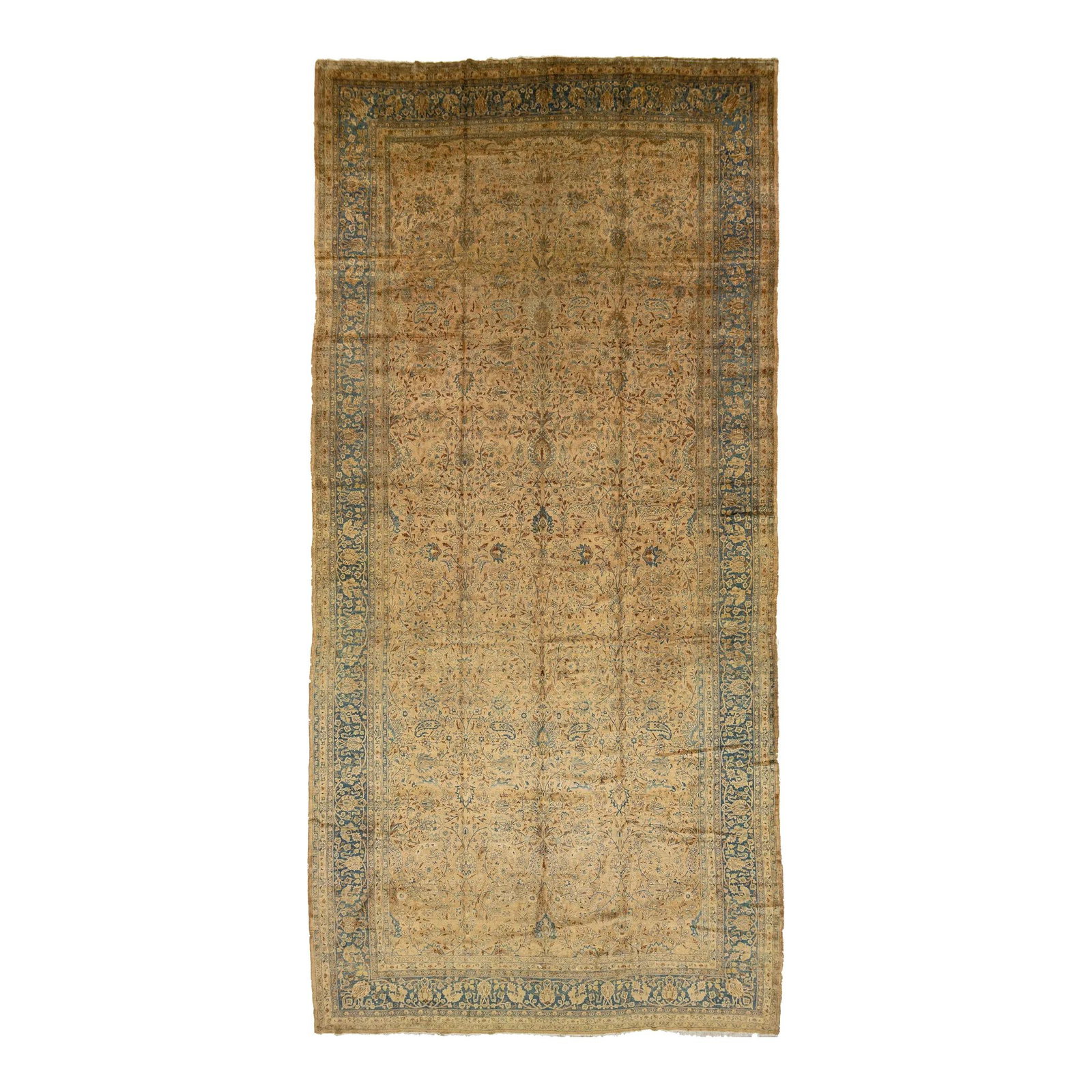 1880s Antique Persian Mashad Floral Wool Rug 10'7 x 22 Light Brown (1 of 10)