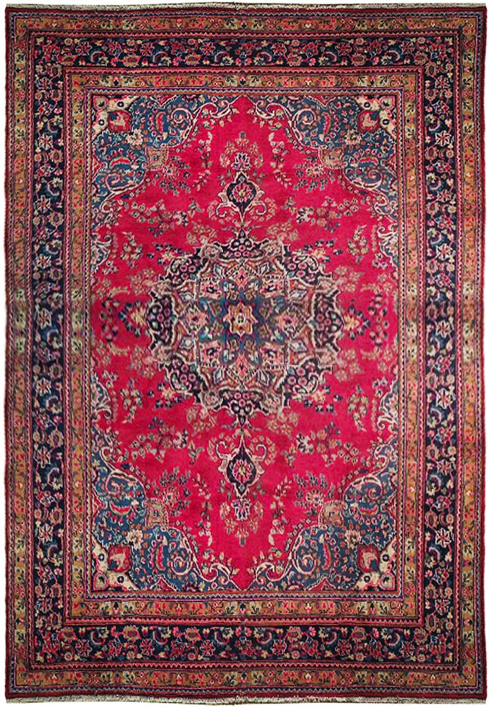 8 x 11 Semi-Antique Persian Mashad Handwoven Wool Rug (1 of 6)