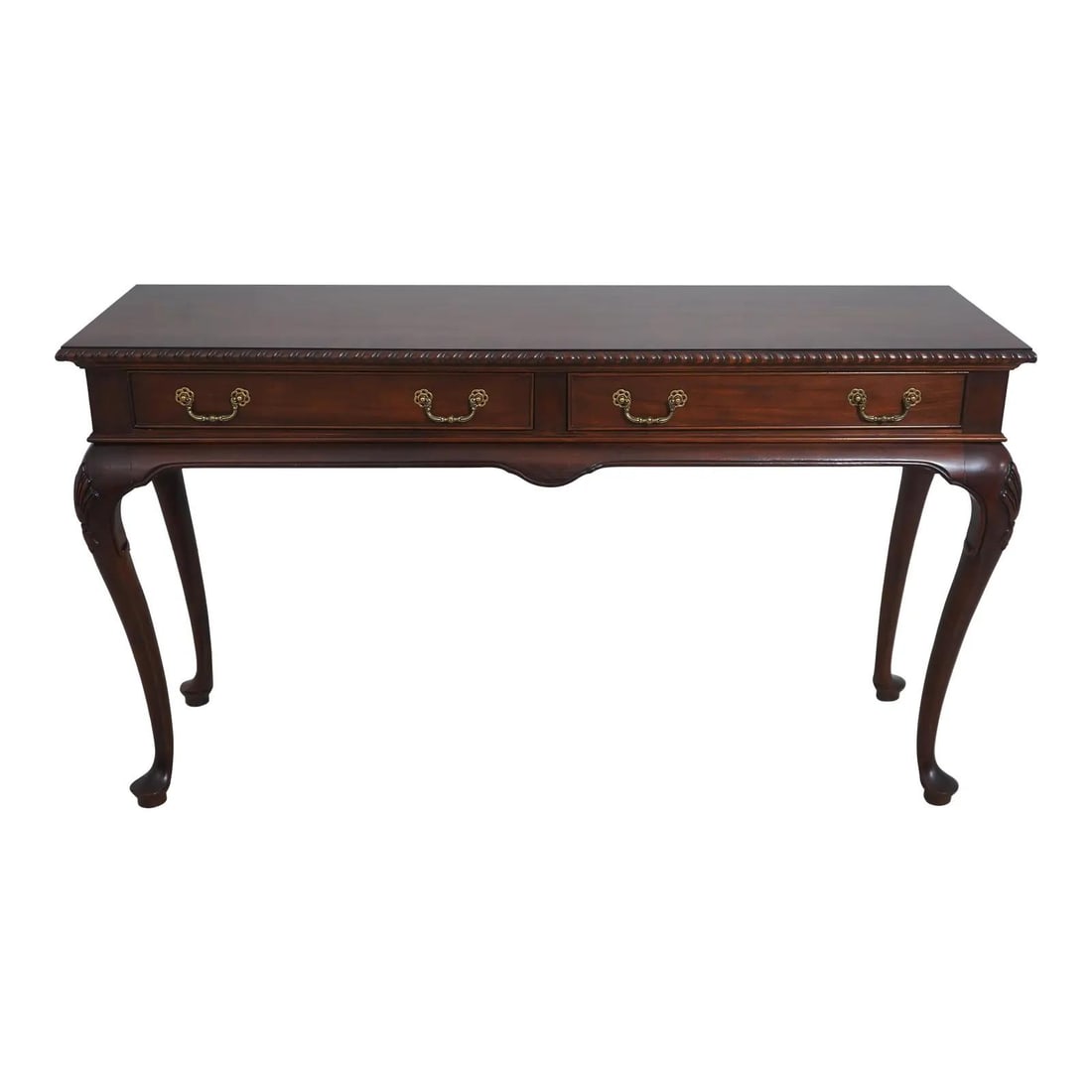 Mahogany Console Table with Inlay and Brass Hardware Queen Anne Style (1 of 10)