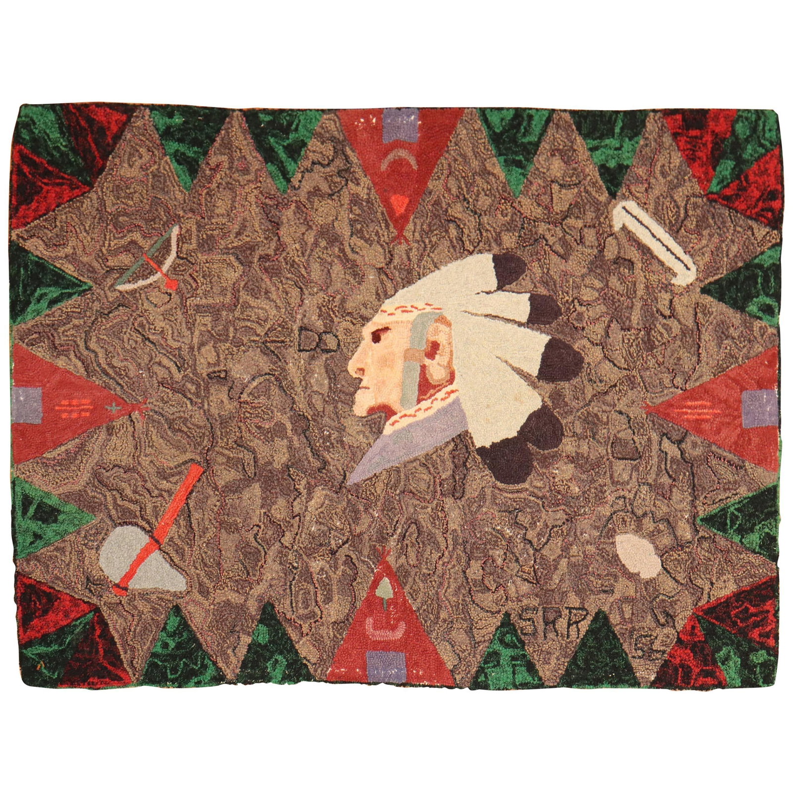 1956 Handmade Native American Hooked Rug 35 x 48 in (1 of 9)
