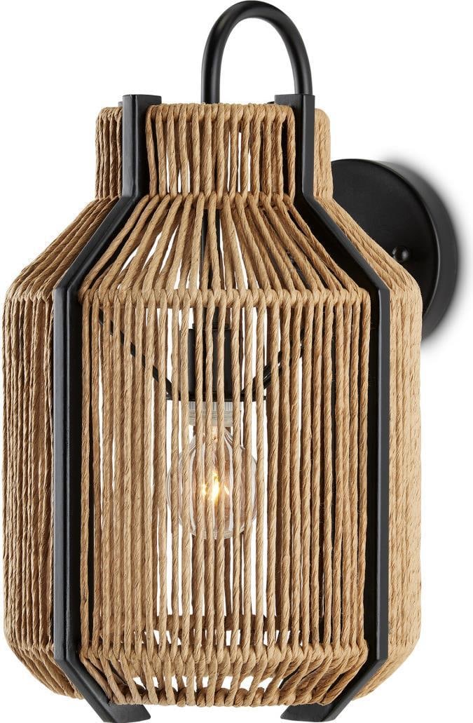 Currey Mali Wall Sconce with Woven Shade Satin Black Finish (1 of 5)