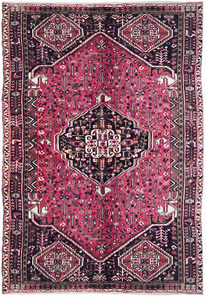 4'11 x 8'2 Semi Antique Shiraz Qashqai Handcrafted Wool Rug: 4'11 x 8'2 Semi Antique Shiraz Qashqai Handcrafted Wool Rug Free continental US Shipping Introducing a stunning Semi Antique Shiraz Qashqai Rug, a perfect blend of traditional craftsmanship and modern