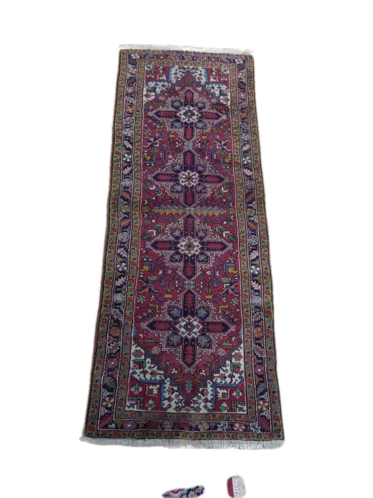 Handcrafted Ruby Red Persian Karaja Rug 3'8 x 9'8 Traditional Design: Handcrafted Ruby Red Persian Karaja Rug 3'8 x 9'8 Traditional Design Free continental US Shipping Enhance your space with this exquisite Ruby Red Persian Karaja Rug, meticulously handcrafted by skille