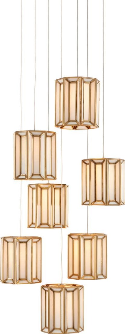 Currey Daze Multi-Drop Pendant Brass 7-Light White Glass (1 of 3)