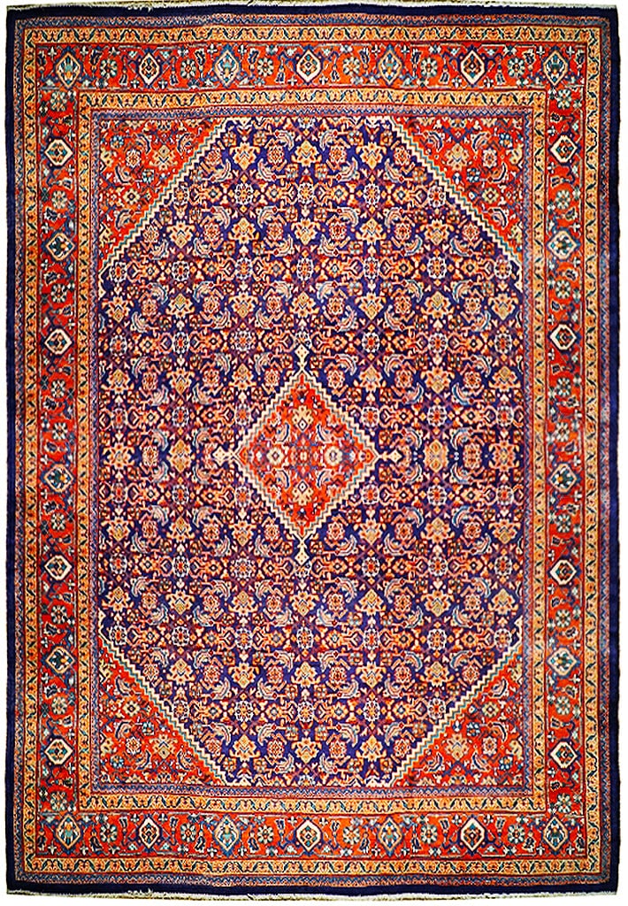 Handcrafted 10' x 13'2" Navy Blue Mahal Bijar Tabriz Rug (1 of 6)
