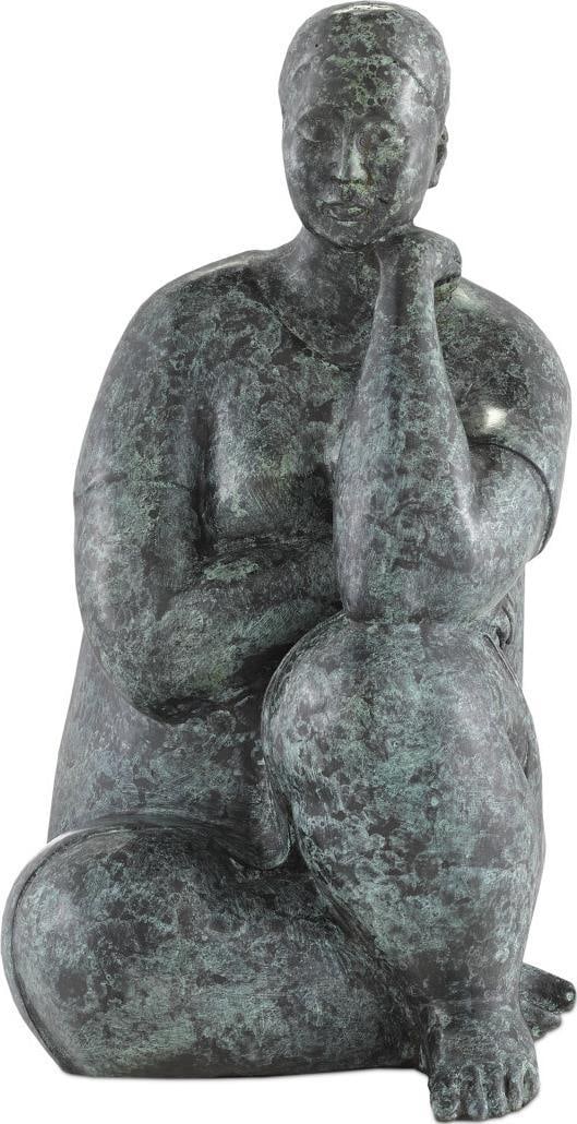 Neo-Classical Bronze Green Meditating Lady Sculpture by Currey: Neo-Classical Bronze Green Meditating Lady Sculpture by Currey This exquisite Neo-Classical Meditating Lady sculpture is a stunning addition to any peaceful decor. Crafted from bronze, it features a b