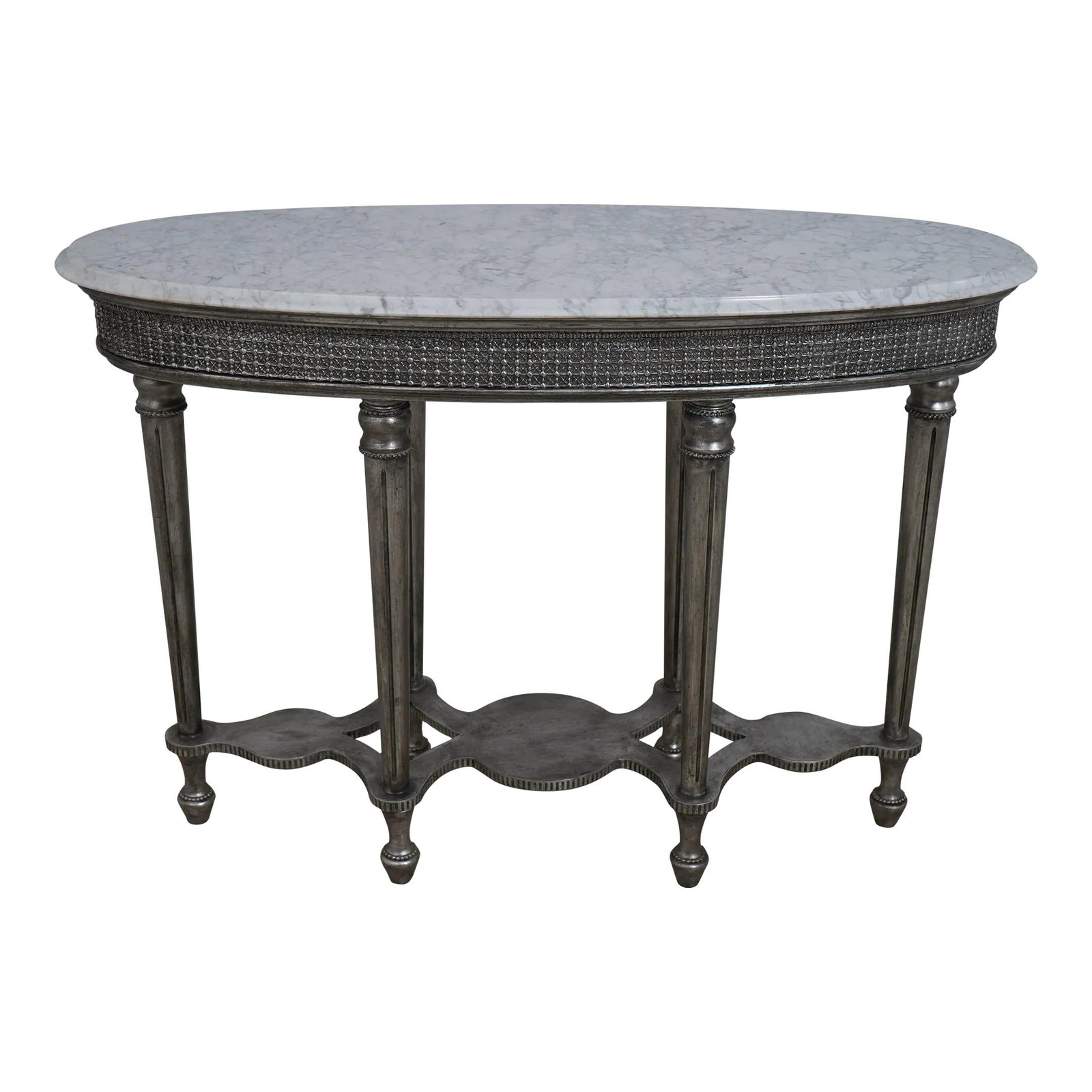 Friedman Brothers Model 9023 Silver Marble Top Console Table: Friedman Brothers Model 9023 Silver Marble Top Console Table This elegant console table from Friedman Brothers, model #9023, features a luxurious marble top and a stunning silver finish. Crafted with 