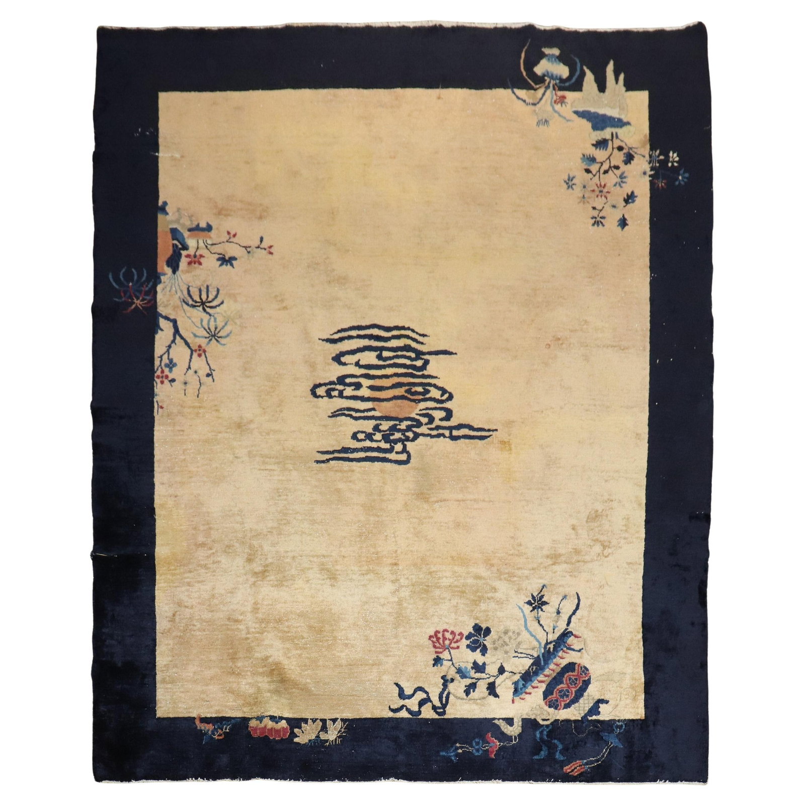 Zabihi Collection Art Deco Chinese Hand-Woven Wool Rug 96 x 116: Zabihi Collection Art Deco Chinese Hand-Woven Wool Rug 96 x 116 Enhance your space with this authentic early-20th-century Chinese rug from the Zabihi Collection. Boasting a captivating Art Deco style,