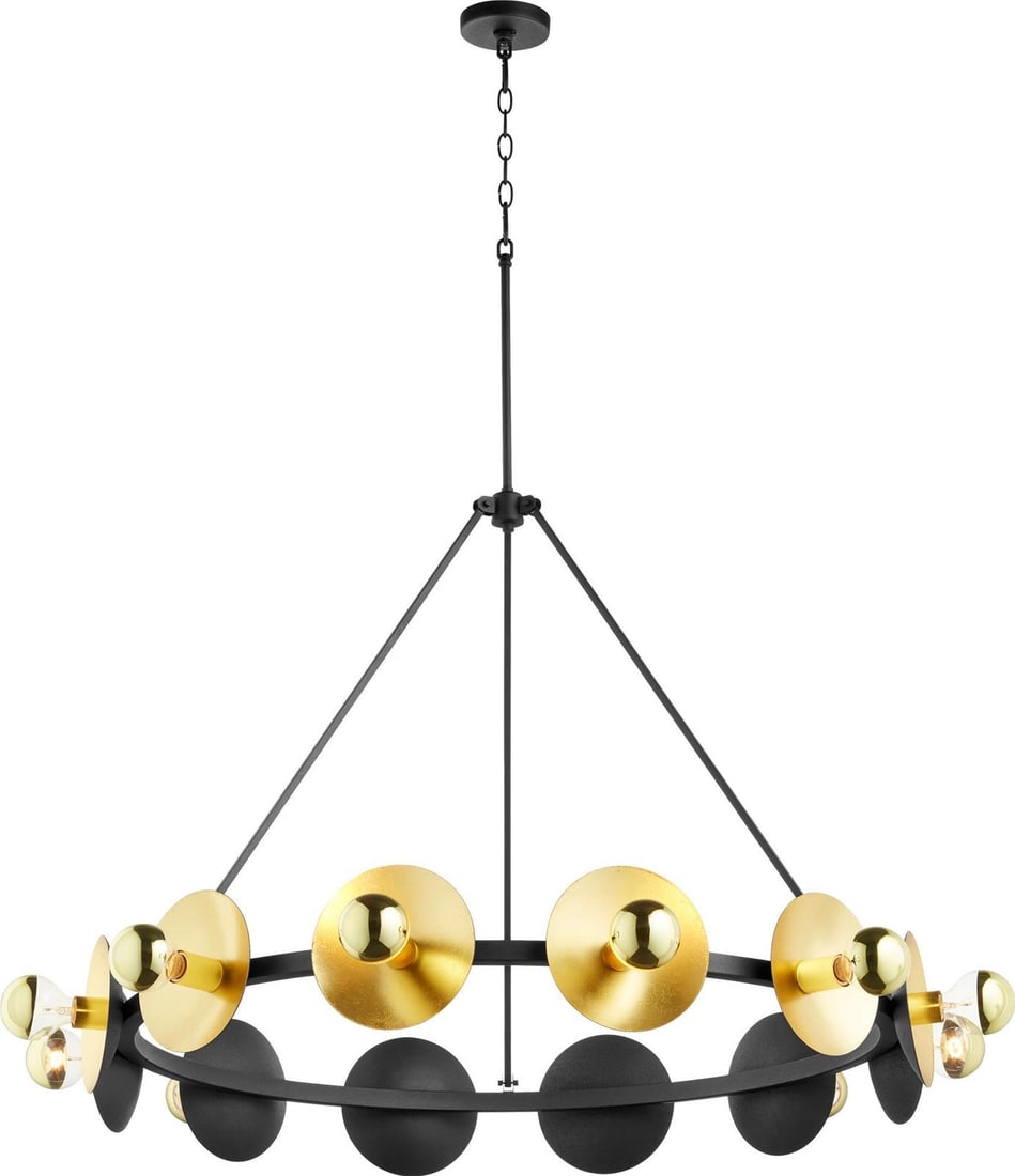 Cyan Artemis Adjustable-Height Industrial Chandelier Gold Leaf Noir: Cyan Artemis Adjustable-Height Industrial Chandelier Gold Leaf Noir Illuminate your space with the stunning Artemis Adjustable-Height Chandelier, designed in an elegant antique or vintage style. This 