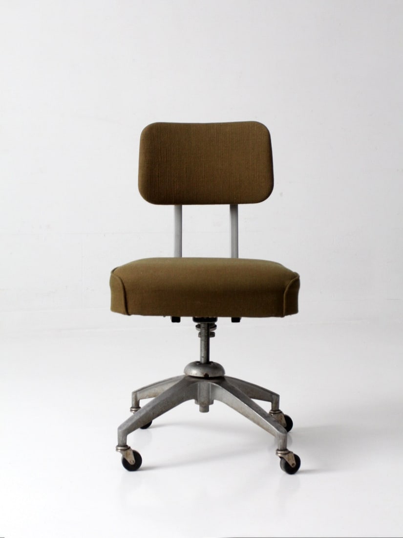Olive Upholstered Four-Star Base Midcentury Industrial Desk Chair (1 of 17)