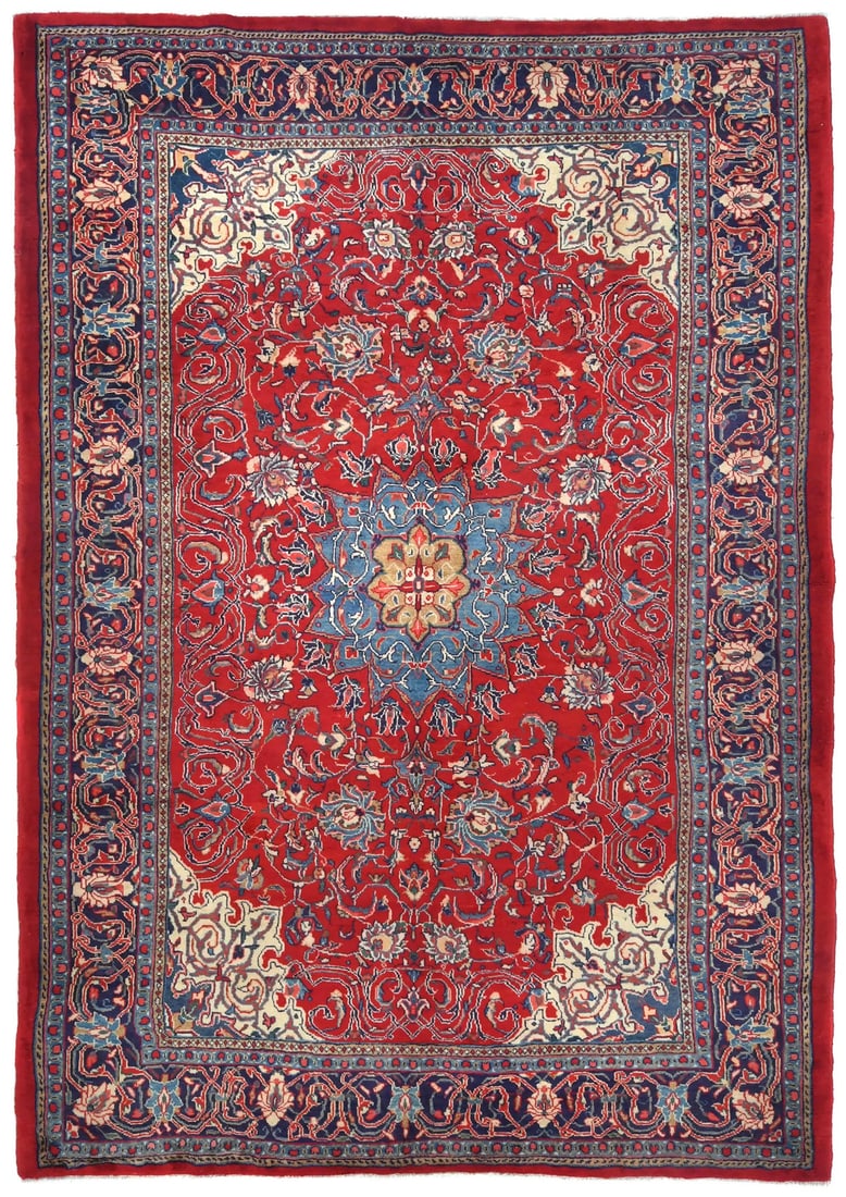 Vintage Hand-Knotted Red Floral Oriental Rug 7'1 x 10'6 Wool: Vintage Hand-Knotted Red Floral Oriental Rug 7'1 x 10'6 Wool Enhance your living space with this stunning vintage hand-knotted Oriental carpet rug featuring a traditional red floral design. Measuring 
