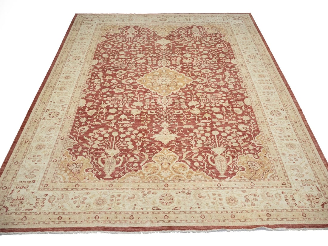 13x17 Rare Hand-Knotted Floral Peshawar Oriental Wool Rug: 13x17 Rare Hand-Knotted Floral Peshawar Oriental Wool Rug Enhance your living space with this exquisite 13'2" x 16'9" Palatial Osh Peshawar Oriental Rug, showcasing a muted floral design that compleme