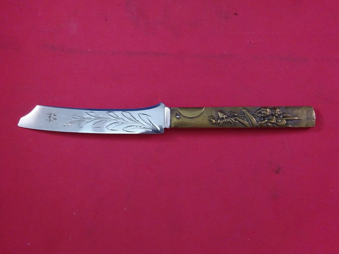 Gorham Kozuka Sterling Silver & Bronze Fish Knife with Monogram B: Gorham Kozuka Sterling Silver & Bronze Fish Knife with Monogram B This exquisite Kozuka knife by Gorham showcases a beautiful mix of materials, featuring a 7 3/4" bright-cut blade made from sterling s
