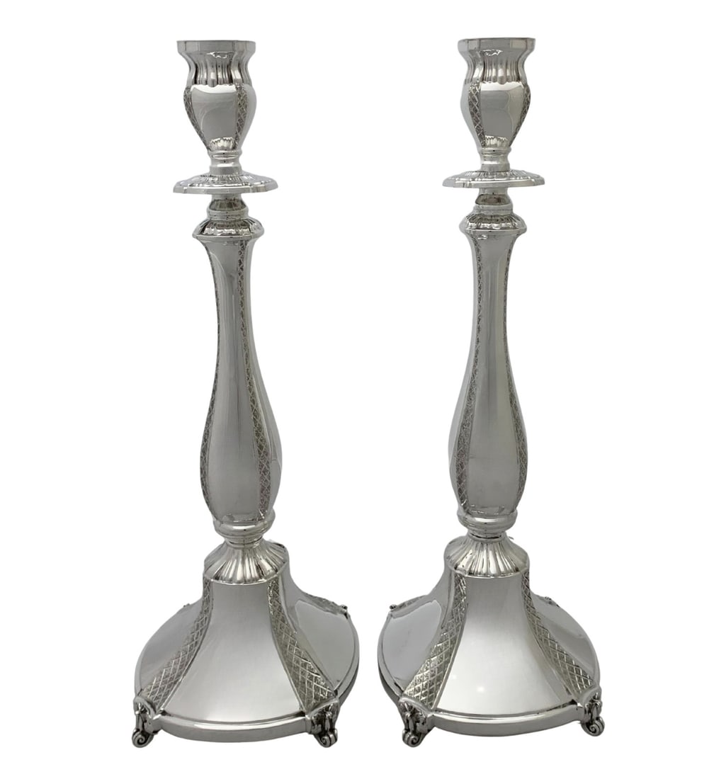 Handmade 925 Sterling Silver Diamond Cut Round Candlesticks 16.5 Inches (1 of 2)