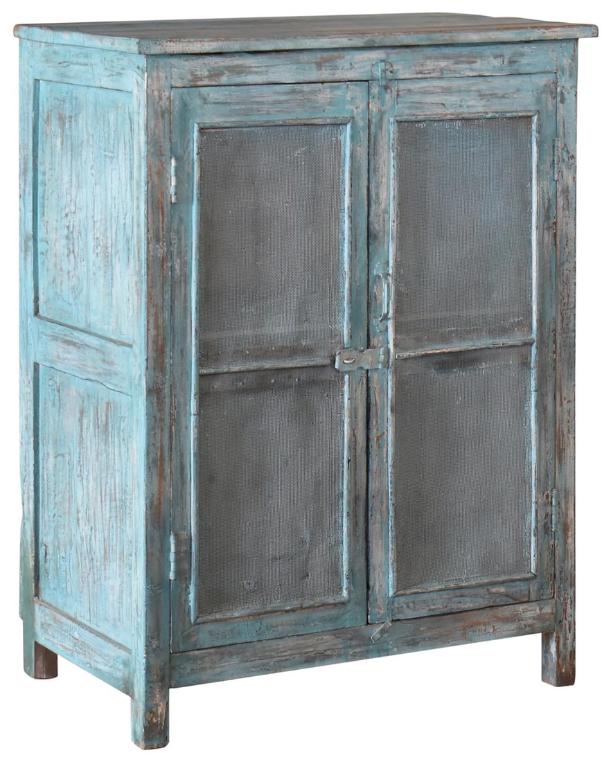Antique Style Teak Wood Cabinet 40H 30W 18D: Antique Style Teak Wood Cabinet 40H 30W 18D Enhance your elegant spaces with this vintage-style teak cabinet. Crafted with a charming Old World distressed painted finish, this cabinet combines both fu