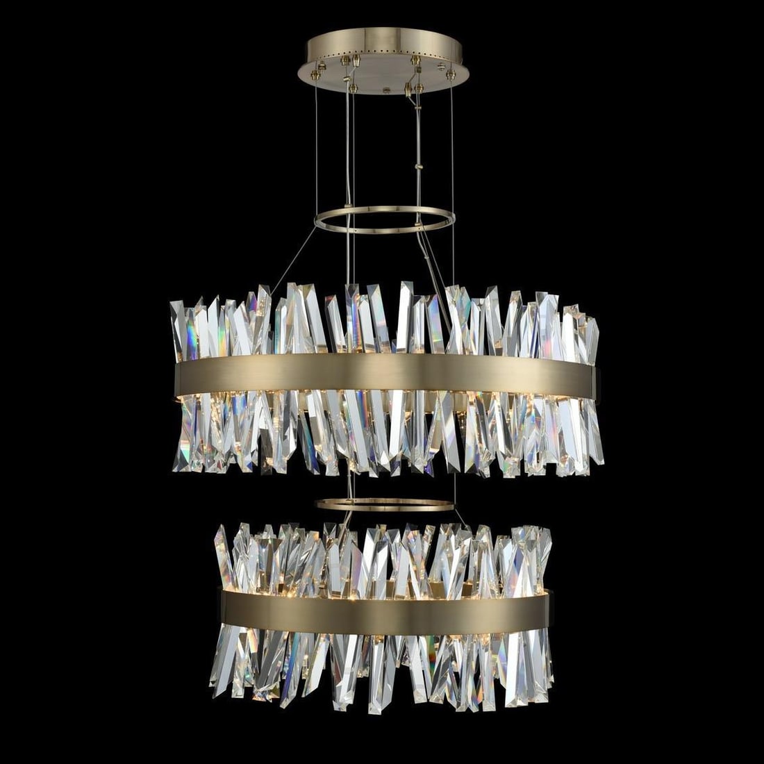 Kalco Glacier LED Pendant with Ice Crystal Spears Dimmable Brushed Champagne Gold: Kalco Glacier LED Pendant with Ice Crystal Spears Dimmable Brushed Champagne Gold Illuminate your space with this stunning LED Pendant featuring Ice Crystal Spears, designed for a contemporary aesthet
