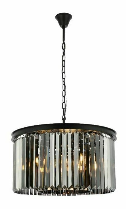 Sydney 8-Light Matte Black Crystal Chandelier 26 Inch: Sydney 8-Light Matte Black Crystal Chandelier 26 Inch This modern chandelier features a matte black frame with high-quality Royal Cut silver shade crystals, creating a striking centerpiece for dining 