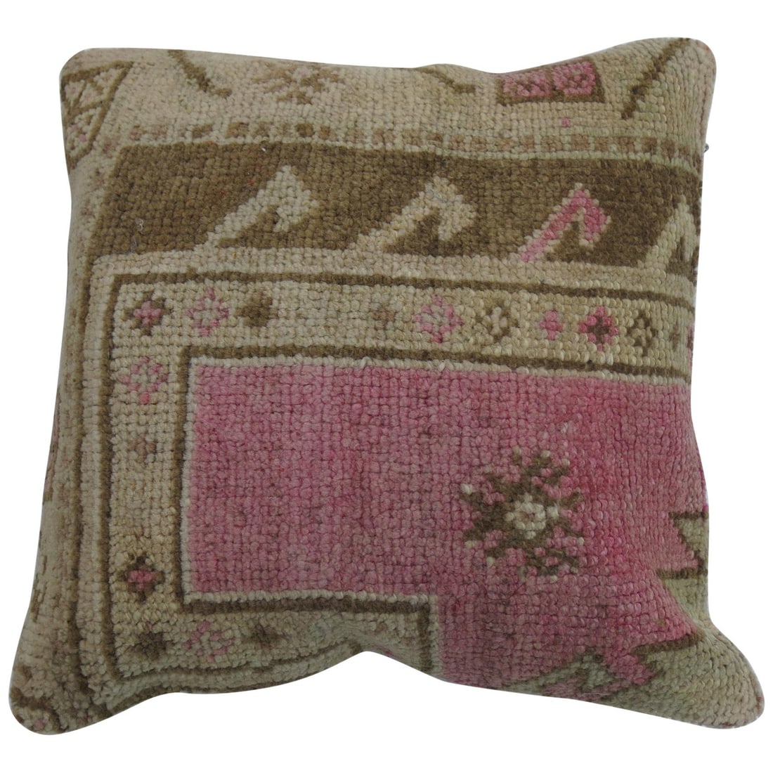 Vintage Turkish Oushak Rug Pillow 18 x 18 Cotton Linen Wool: Vintage Turkish Oushak Rug Pillow 18 x 18 Cotton Linen Wool This one-of-a-kind pillow is crafted from a vintage Turkish Oushak rug and features a cotton back with a convenient zipper closure. Showcasi