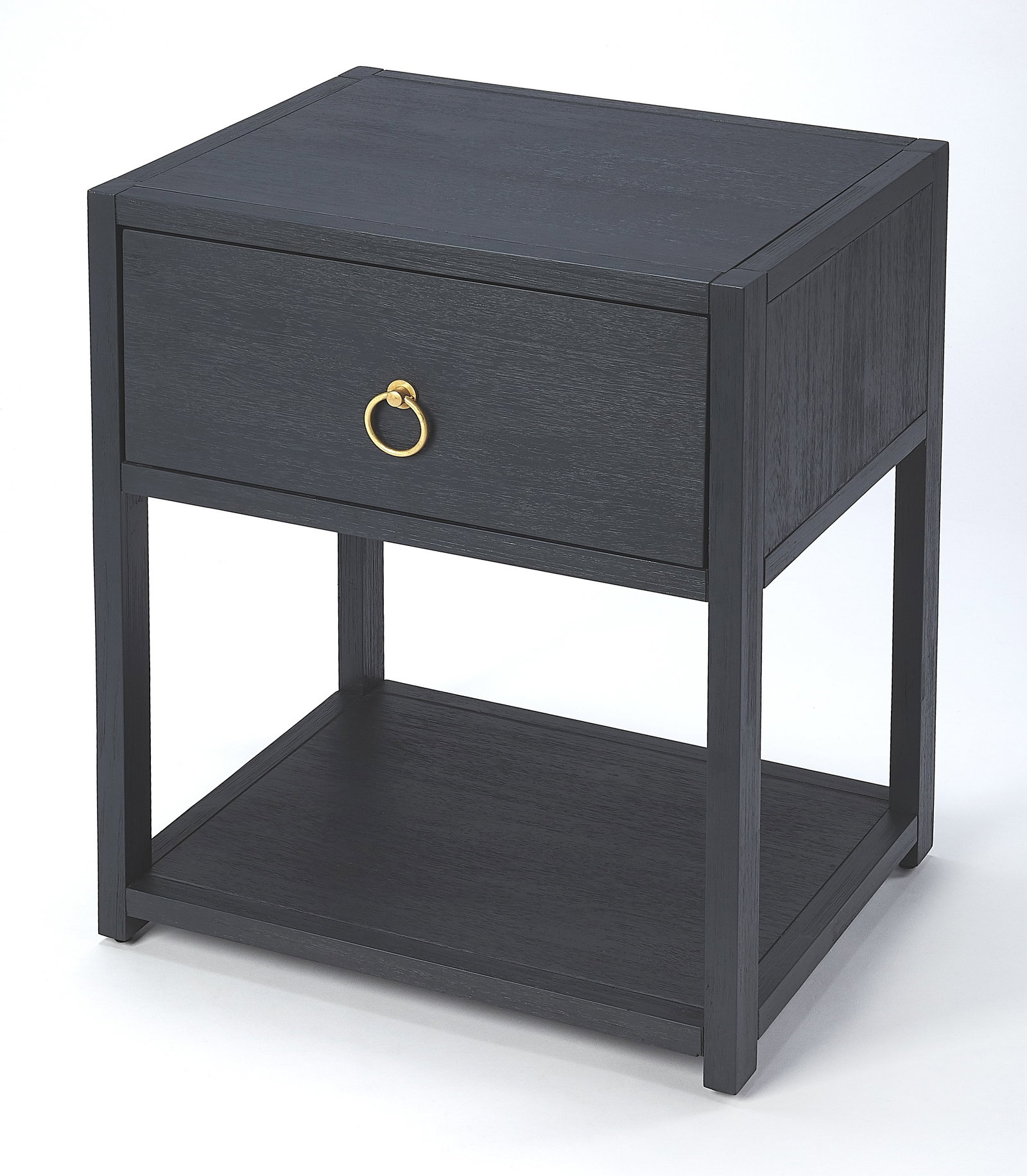 Butler Modern Navy Blue Table with Gold Hardware and Storage: Butler Modern Navy Blue Table with Gold Hardware and Storage This modern square table features a striking navy blue finish complemented by elegant gold hardware, making it a stylish addition to any co