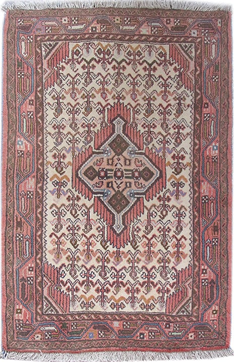 2.8 x 3.11 Handmade Ivory Persian Hamadan Wool Rug (1 of 6)