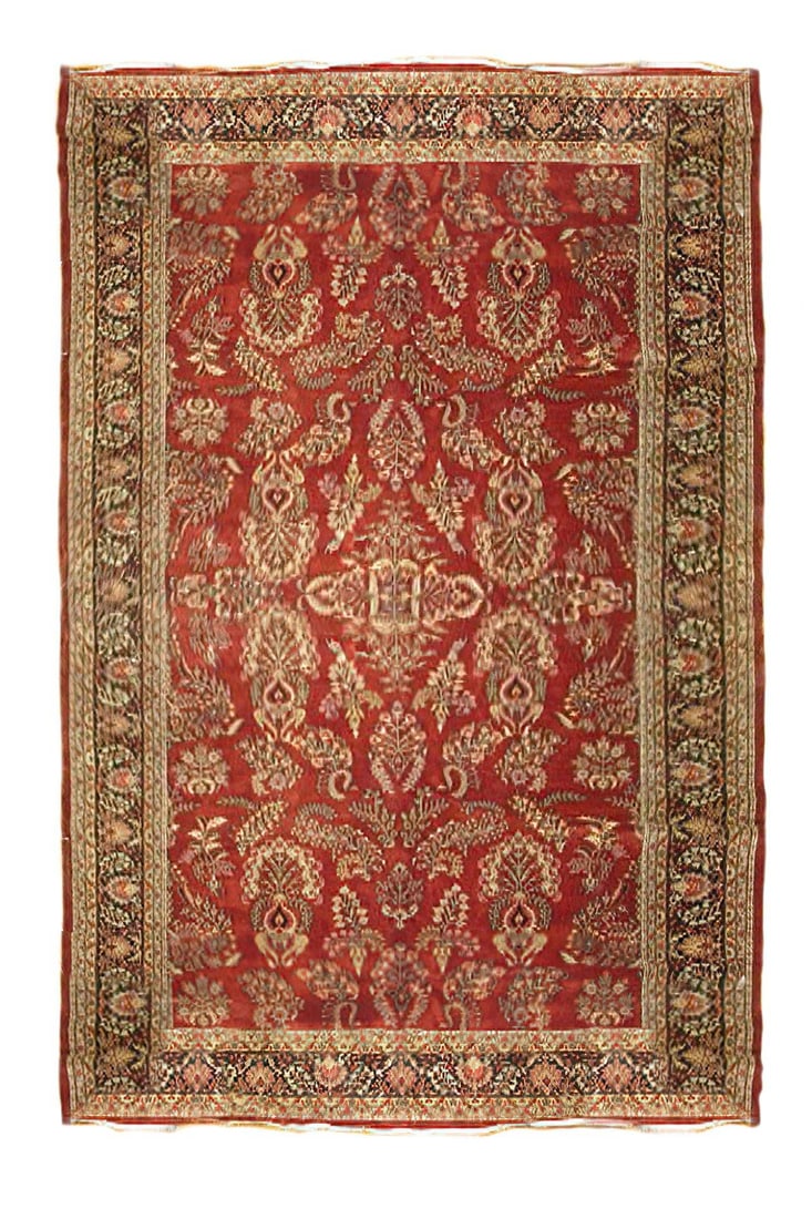 Handcrafted 10 x 17.8 Red Sarouk Rug from Iran: Handcrafted 10 x 17.8 Red Sarouk Rug from Iran Free continental US Shipping Introducing the 10' x 18' Red New Sarouk Rug, a stunning piece that beautifully merges traditional craftsmanship with modern