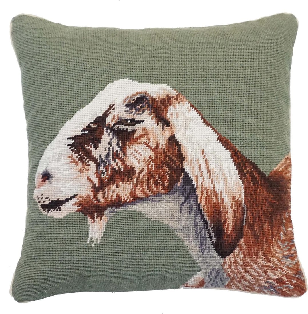 Handmade Rustic Nubian Goat Needlepoint Pillow 18x18 (1 of 1)