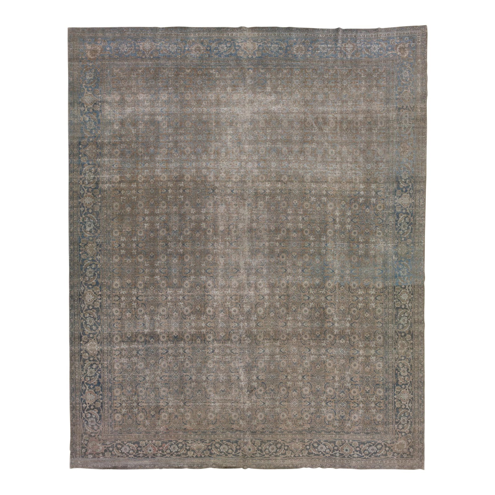 Antique Tabriz Brown Wool Rug 11'11 x 14'10 Floral Design: Antique Tabriz Brown Wool Rug 11'11 x 14'10 Floral Design Elevate your space with this stunning Handmade Antique Tabriz Persian Rug, showcasing a rich brown color field adorned with a beautiful all-ov