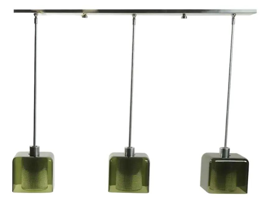 Smoked Glass Chandelier with Brushed Steel Frame Three Light Attributed Orrefors (1 of 10)