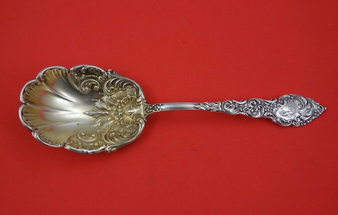 Unger Passaic Sterling Silver Preserve Spoon 8 Inch Gold Wash Fancy Bowl: Unger Passaic Sterling Silver Preserve Spoon 8 Inch Gold Wash Fancy Bowl This exquisite Passaic serving spoon by Unger is crafted from sterling silver with a gold-washed finish. The spoon features a b