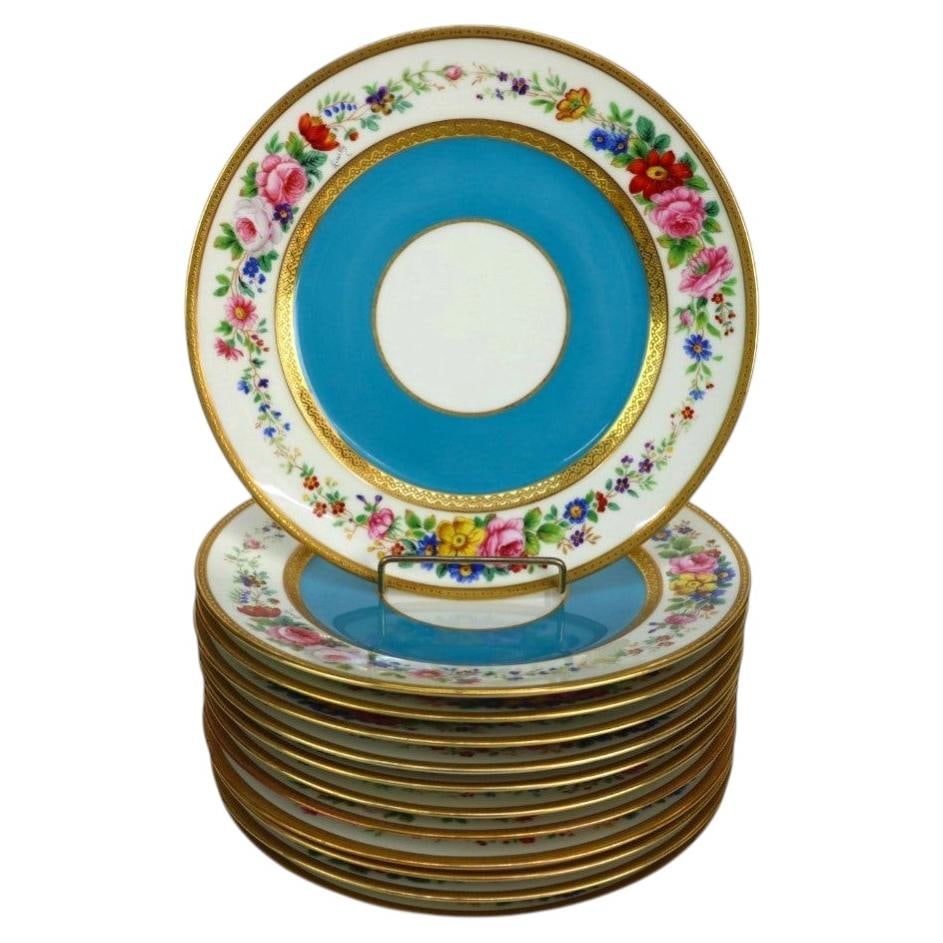 Set of 12 C Ahrenfeldt Limoges Turquoise Floral Porcelain Plates (1 of 8)