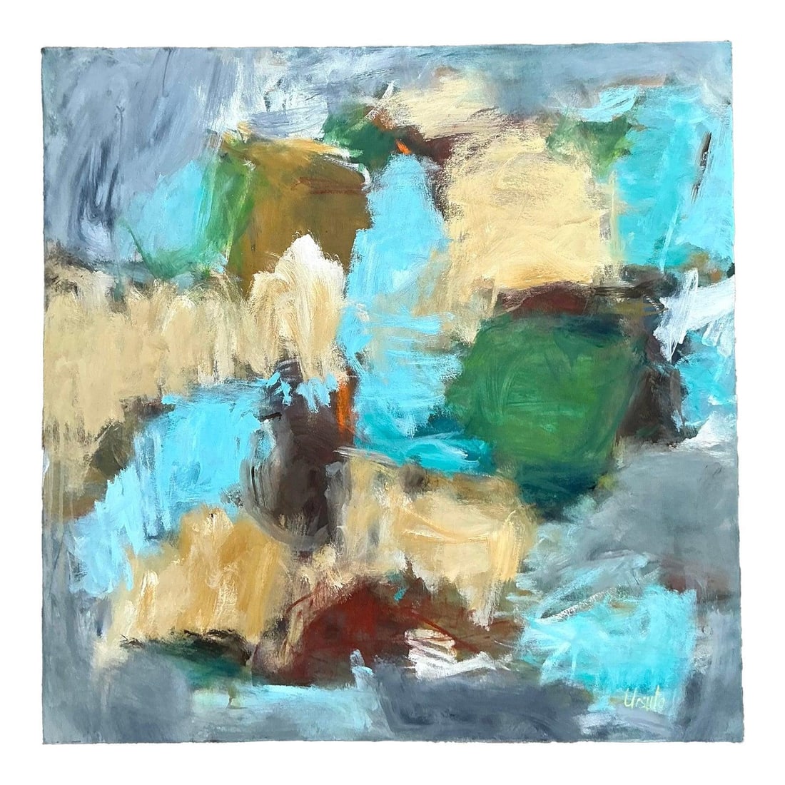 Vintage Boho Abstract Oil Painting 36x36 Canvas Art (1 of 6)