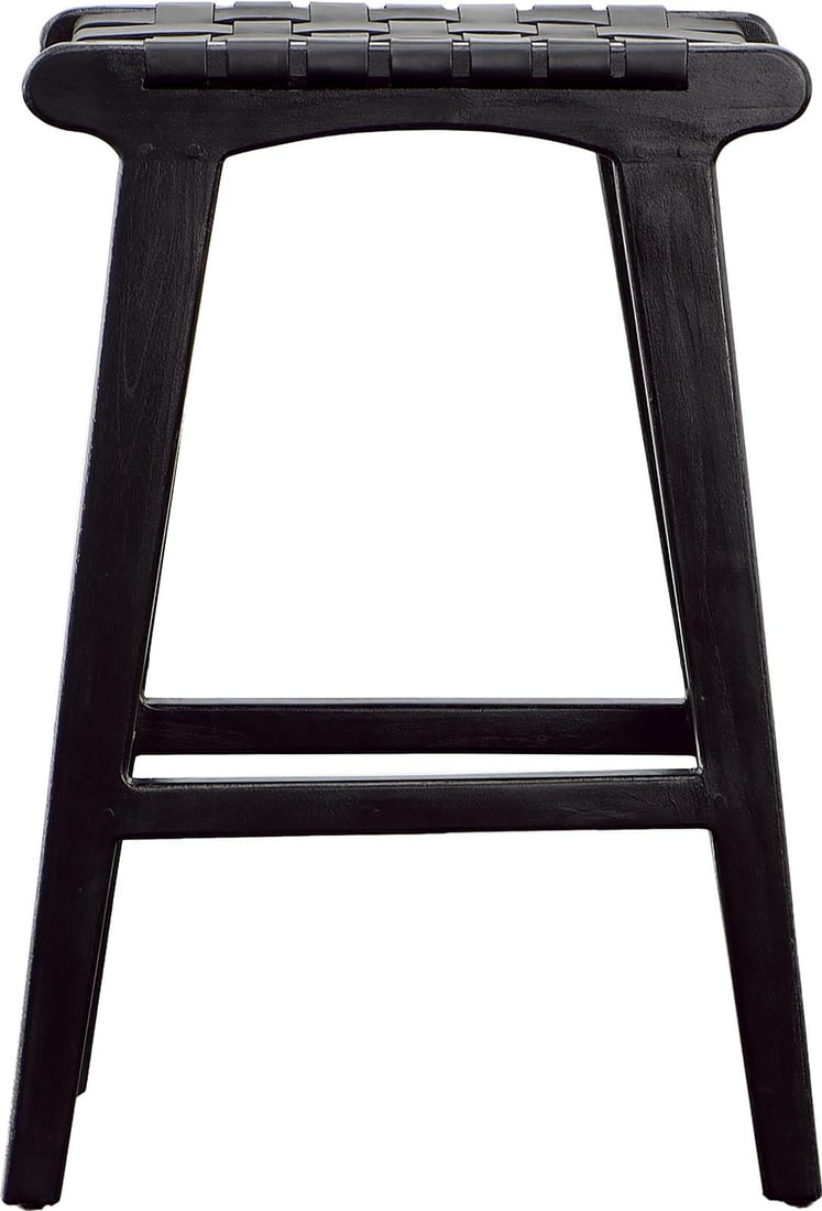 Dale Black Full Grain Leather Counter Stool: Dale Black Full Grain Leather Counter Stool Introducing the Refined Black Leather Counter Stool, a stylish piece designed with an antique or vintage flair. Crafted from full grain leather and teak woo