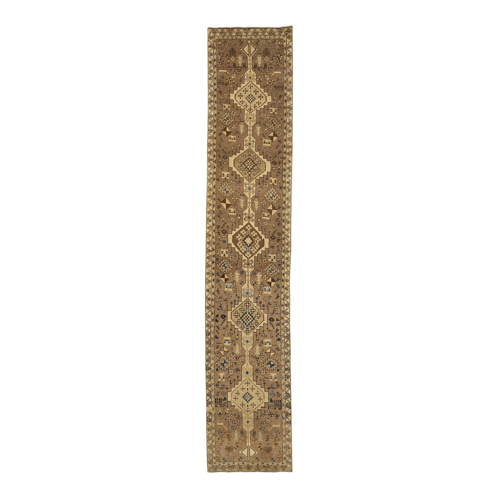 Brown Vintage Persian Wool Runner 2'11 x 15'2 Tribal Design (1 of 8)