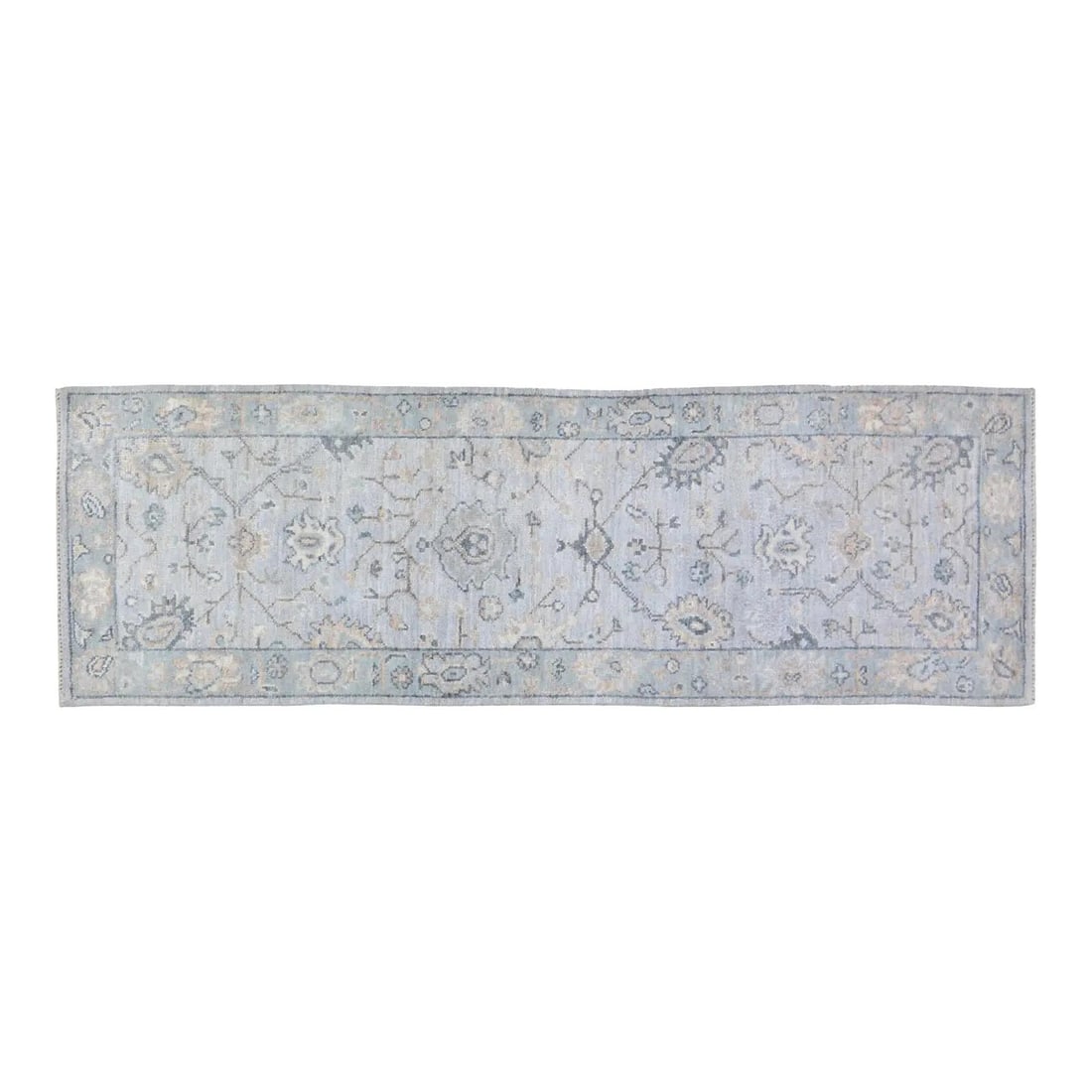 Slate Gray Wool Oushak Runner Rug Hand Knotted 2'5 x 8' Turkish (1 of 4)
