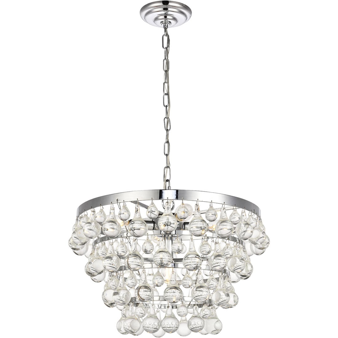 Living District Kora 5 Light Chrome Crystal Pendant: Living District Kora 5 Light Chrome Crystal Pendant This modern crystal pendant chandelier features five lights and a polished chrome finish, designed to add elegance to spaces such as foyers, dining 