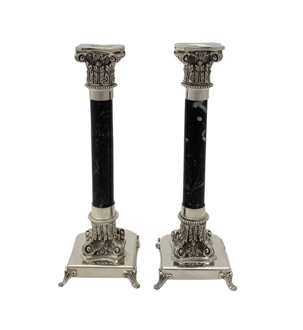 Elegant Italian 925 Sterling Silver Handmade Floral Candlesticks: Elegant Italian 925 Sterling Silver Handmade Floral Candlesticks Elevate your home decor with these exquisite Fine Italian 925 Sterling Silver Handmade Floral Ornate Column Candlesticks. Crafted from 