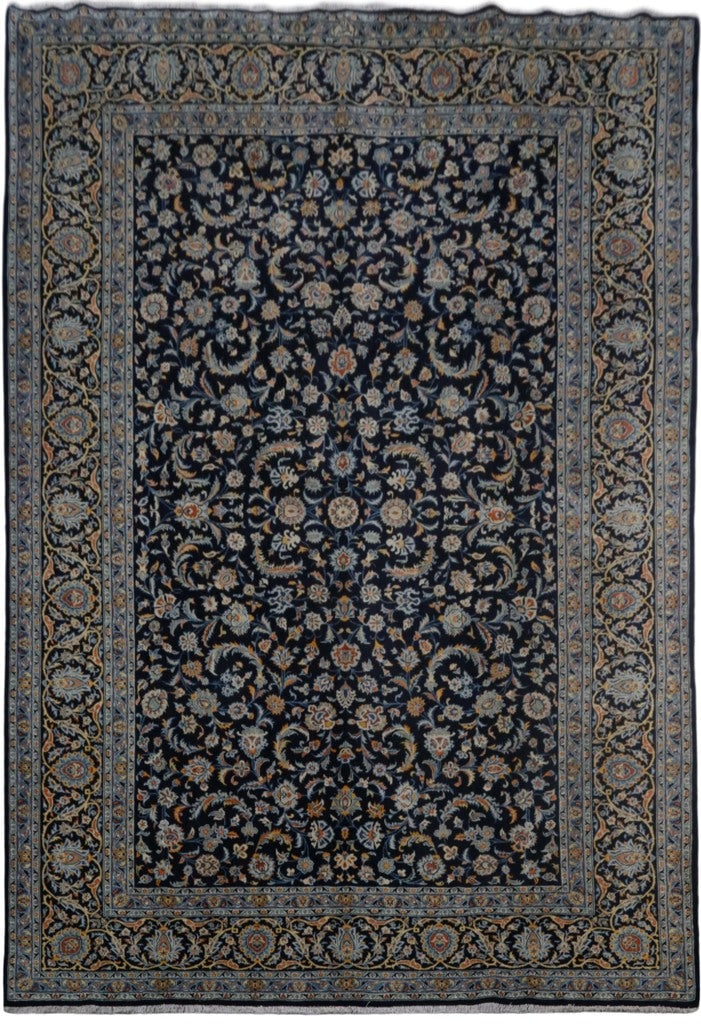 Mirage Blue Persian Signed Kashan Rug 9.6 x 13.9 Handmade Wool: Mirage Blue Persian Signed Kashan Rug 9.6 x 13.9 Handmade Wool Free continental US Shipping Elevate your home decor with the luxurious 9.6 x 13.9 Mirage Blue Persian Signed Kashan Rug. Handcrafted by 