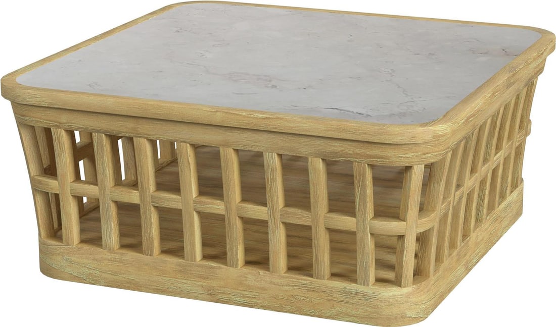 Butler Monhegan Square Outdoor Coffee Table Natural Teak Marble (1 of 5)
