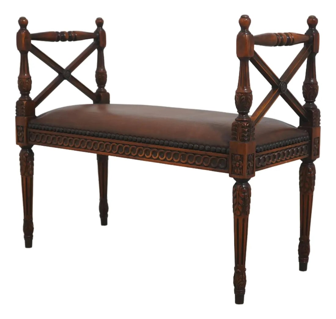 Regency Style Mahogany Leather Window Bench Theodore Alexander (1 of 10)