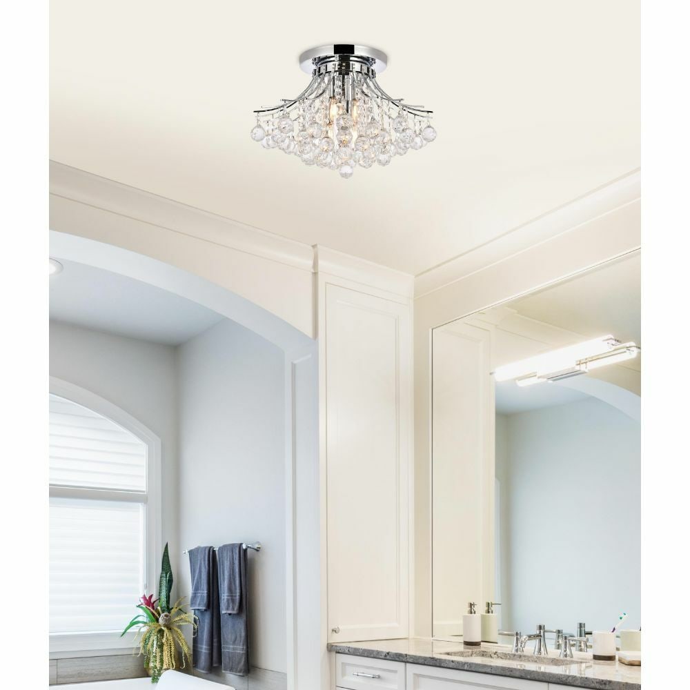 Crystal Glass Chrome Flush Mount Chandelier 6 Lights Toureg: Crystal Glass Chrome Flush Mount Chandelier 6 Lights Toureg This modern flush mount chandelier features an elegant empire style with high-quality Royal Cut clear crystal balls and a chrome-plated fini