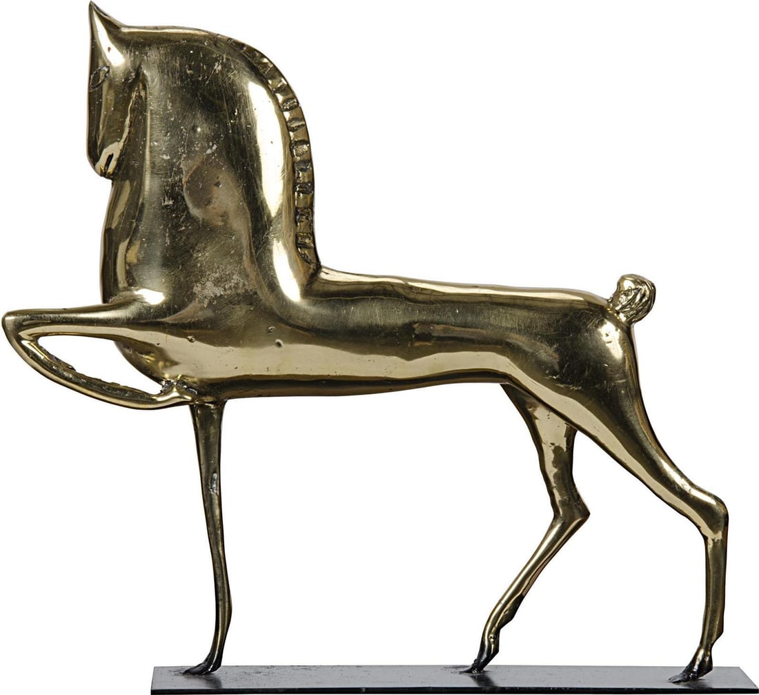 Brass Horse Statue by Noir 12.5H 13.5W Decorative Accent: Brass Horse Statue by Noir 12.5H 13.5W Decorative Accent Enhance your decor with this elegant brass horse statue, designed to complement sophisticated spaces. Crafted in an antique style, this