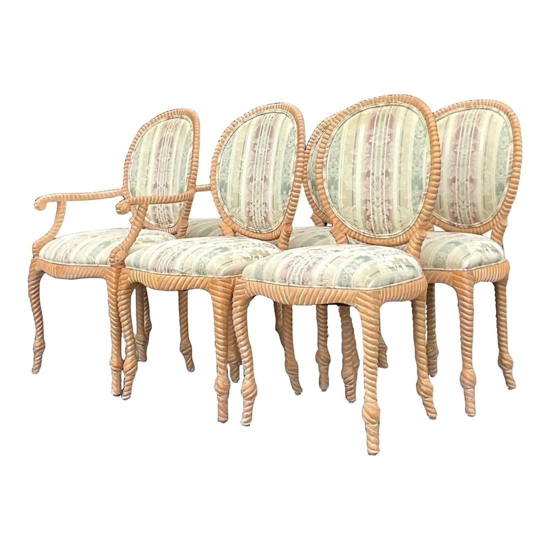 Vintage Boho Dining Chairs Set of 6 Almond Carved Wood (1 of 6)