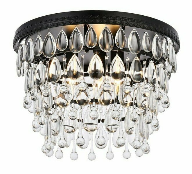 Living District Nordic 3-Light Black Crystal Flush Mount: Living District Nordic 3-Light Black Crystal Flush Mount This modern flush mount chandelier features clear glass and crystal accents with a black finish, offering a sophisticated lighting solution for