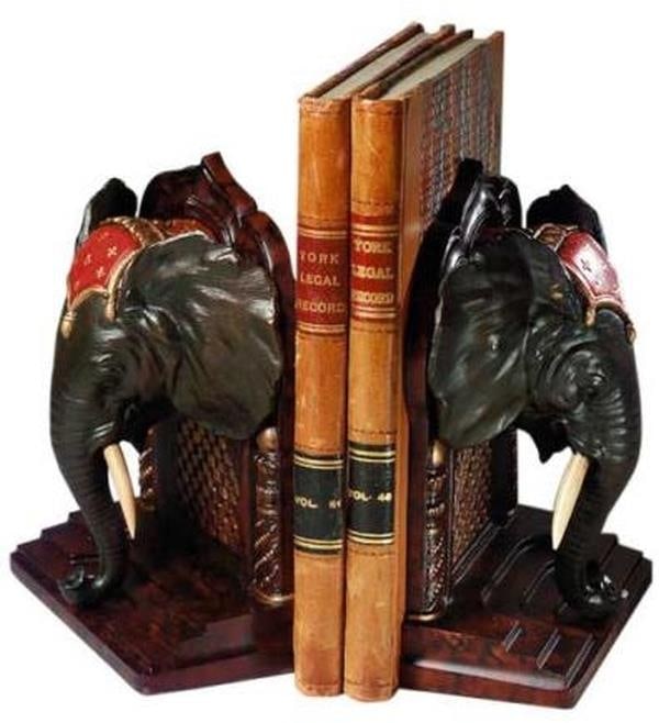 Lodge Style African Elephant Bookends Hand-Cast Resin Ebony Finish (1 of 1)